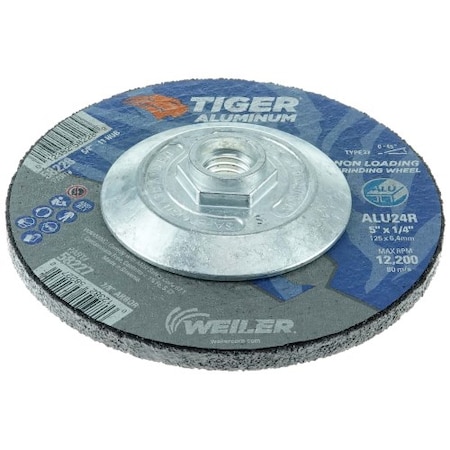 Weiler 5" x 1/4" TIGER ALUMINUM Type 27 Grinding Wheel ALU24R 5/8-11 Nut 58228
